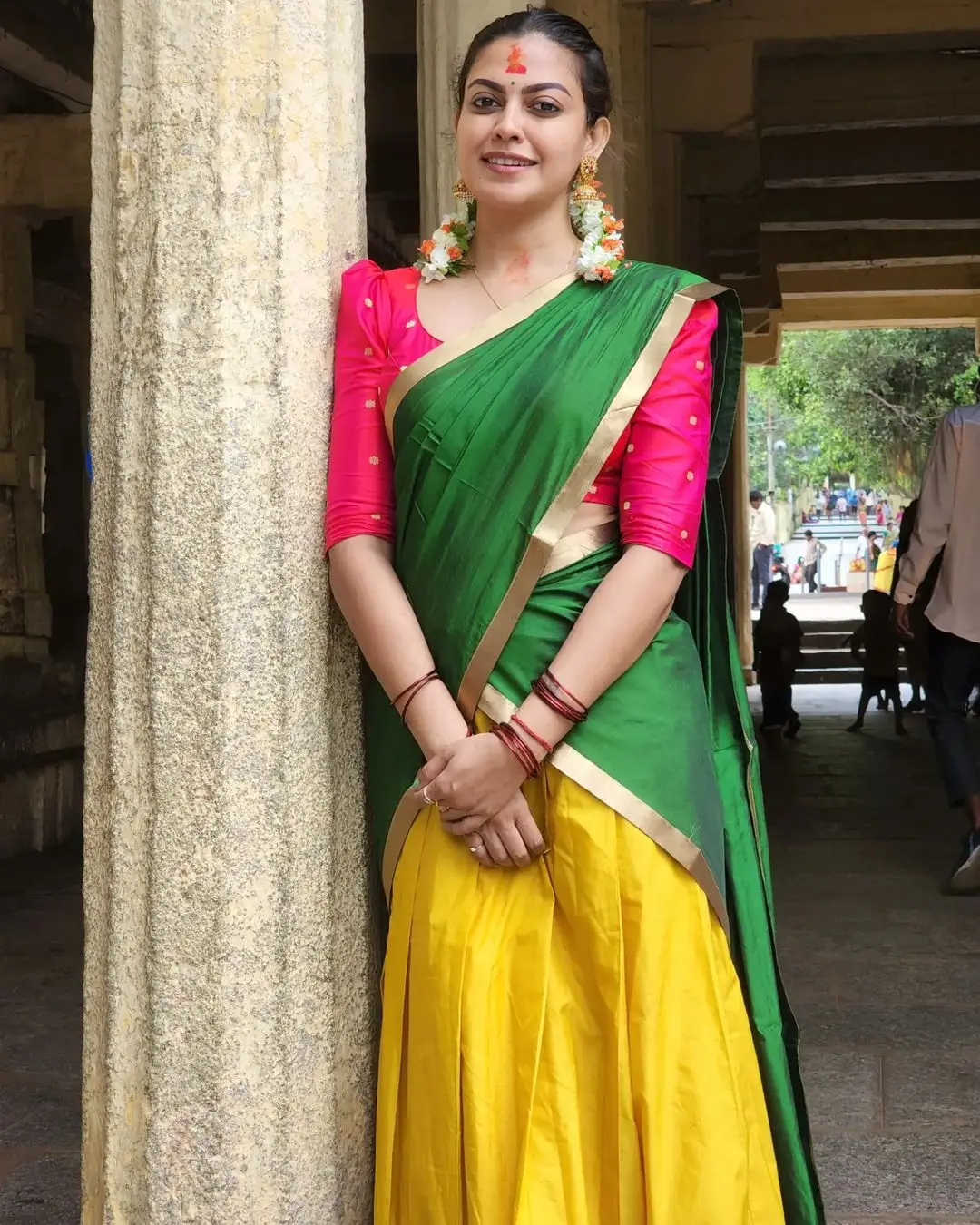 Anusree Nair In South Indian Traditional Green Saree Red Blouse